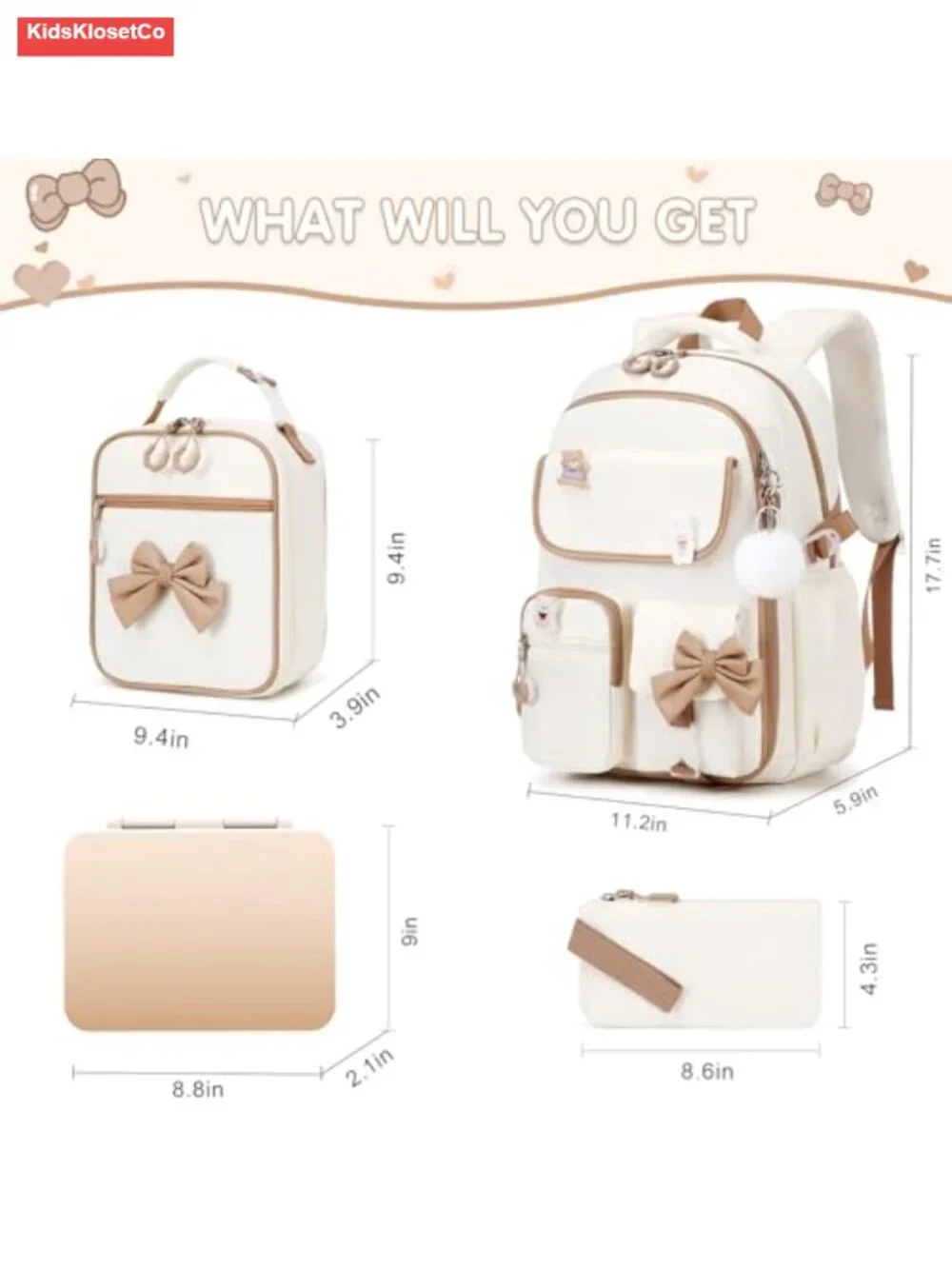 Kids 4-in-1 Backpack Set with Insulated Lunch Bag, Bento Box, Pencil Case &